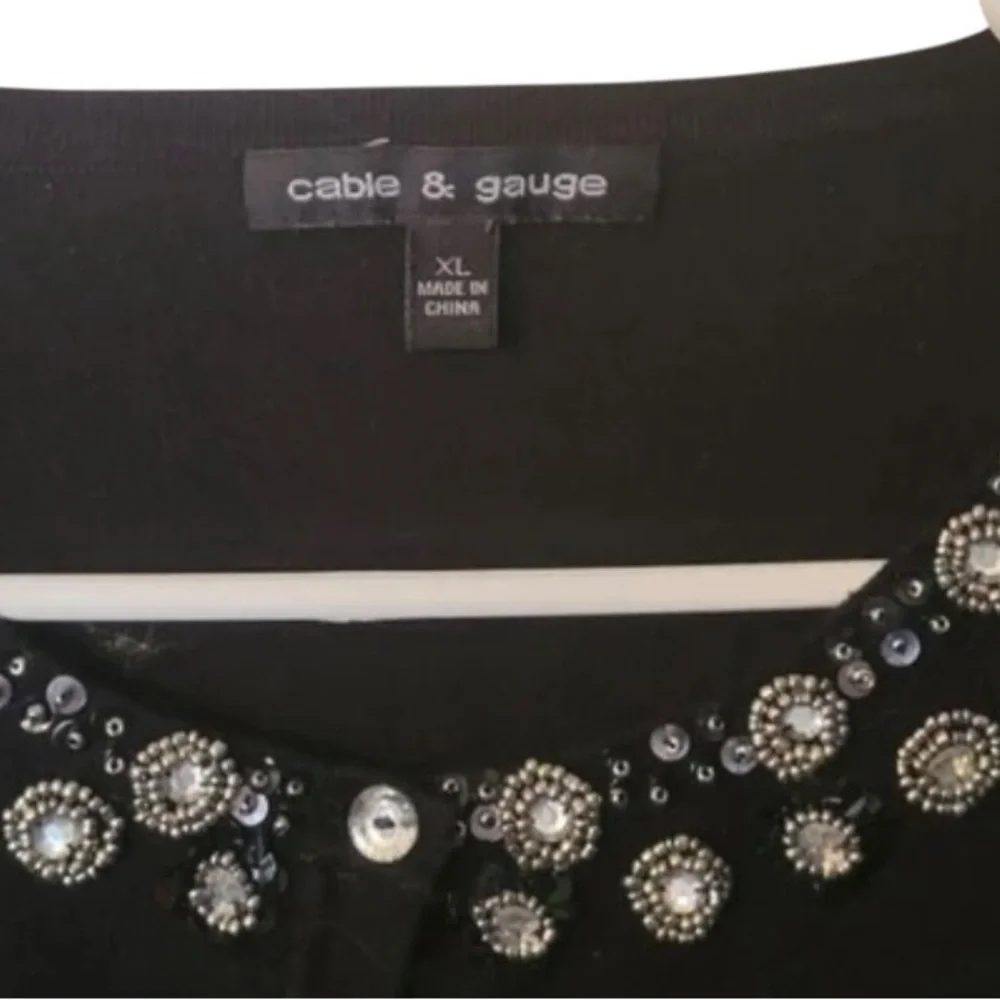 Cable & gauge dark charcoal, gray cardigan, embellished with beautiful bling XL